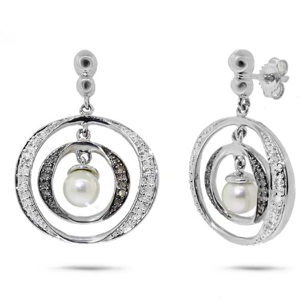 14k White Gold Diamond & Pearl "o" Earrings