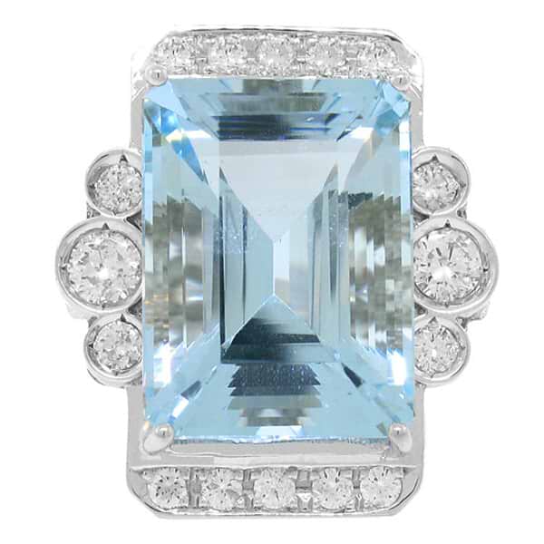 1.70ct Diamond & 21.90ct Aquamarine 14k White Gold Ring