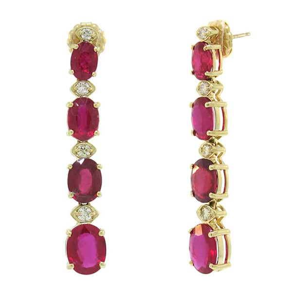 0.47ct Diamond & 13.03ct Glass Filled Ruby 14k Yellow Gold Earrings