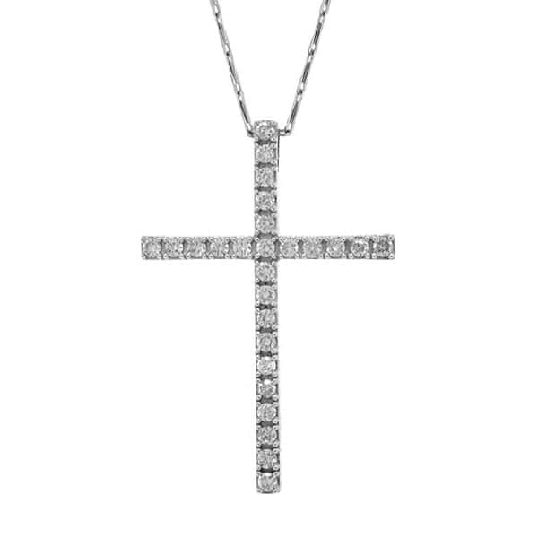 0.55ct 14k White Gold Diamond Cross Pendant Necklace