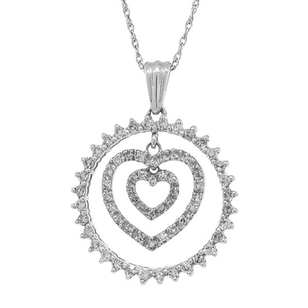 0.50ct 14k White Gold Diamond Heart In Circle Pendant Necklace