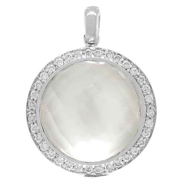 0.39ct 18k White Gold Diamond & White Quartz Pendant Necklace