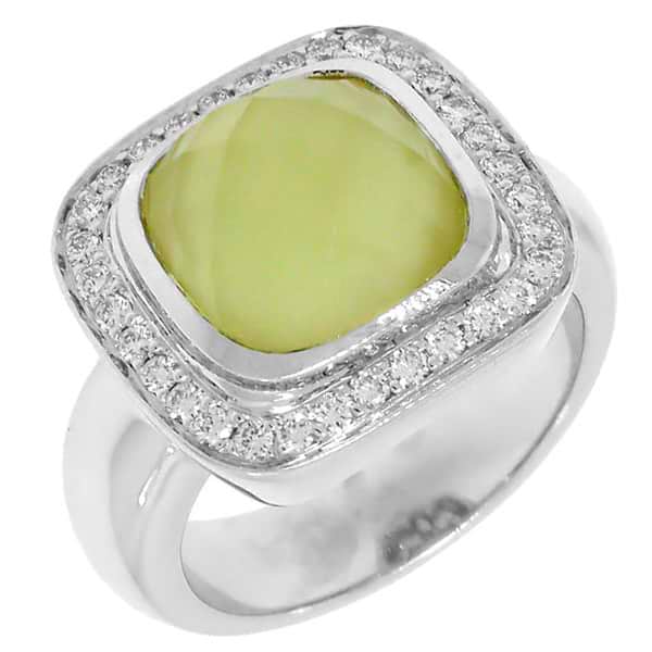 0.35ct Diamond & Yellow Quartz 18k White Gold Ring