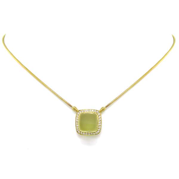 0.35ct 14k Yellow Gold Diamond & Green Quartz Necklace
