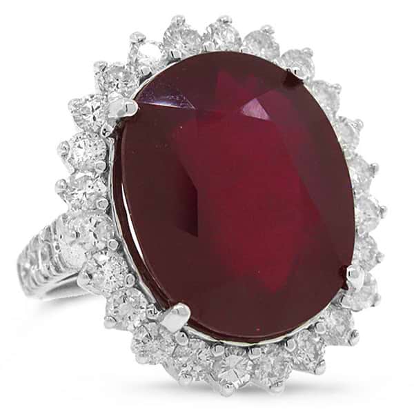 1.92ct Diamond & 17.75ct Glass Filled Ruby 14k White Gold Ring