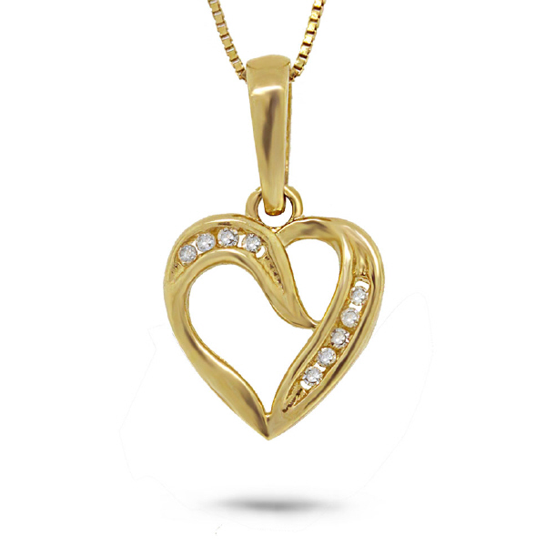 0.12ct 14k Yellow Gold Diamond Heart Pendant Necklace