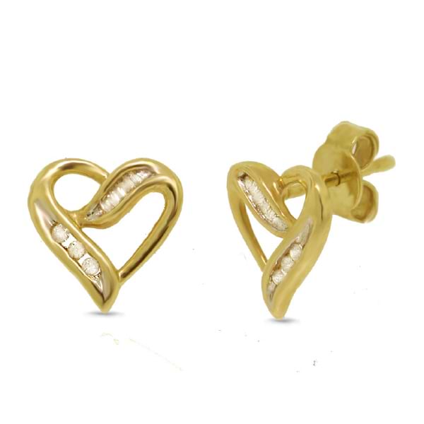 0.11ct 14k Yellow Gold Diamond Heart Earrings