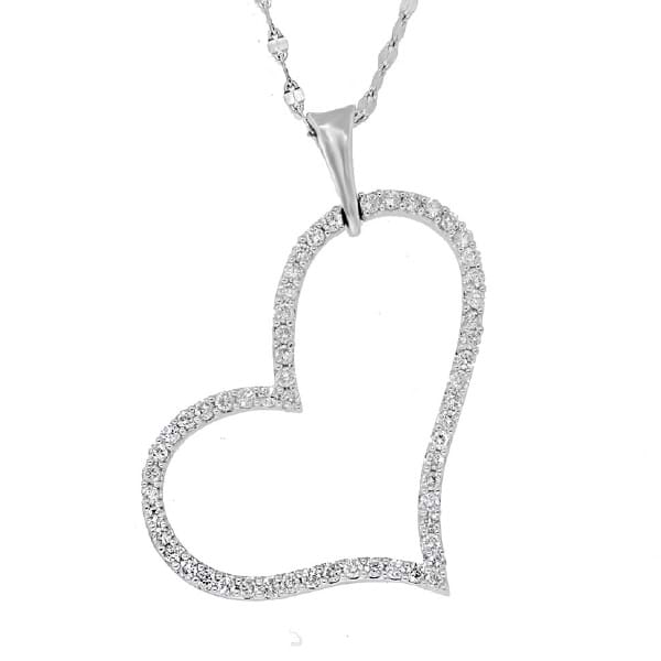 0.55ct 14k White Gold Diamond Heart Pendant Necklace