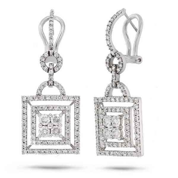 2.10ct 14k White Gold Diamond Square Drop Earrings