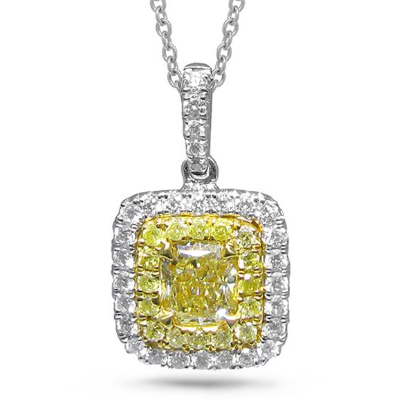 1.25ct 14k Two-tone Gold Radiant Cut Natural Yellow Diamond Pendant Necklace