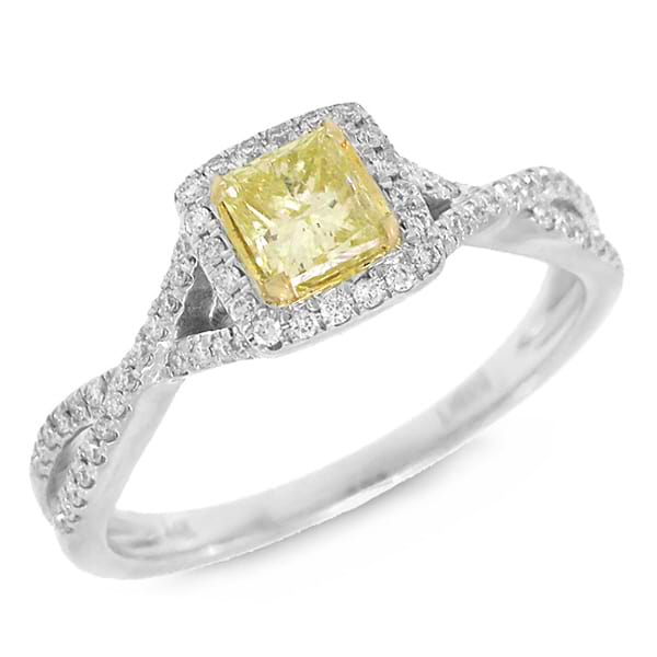 0.66ct 14k Two-tone Gold Princess Cut Natural Fancy Yellow Diamond Ring