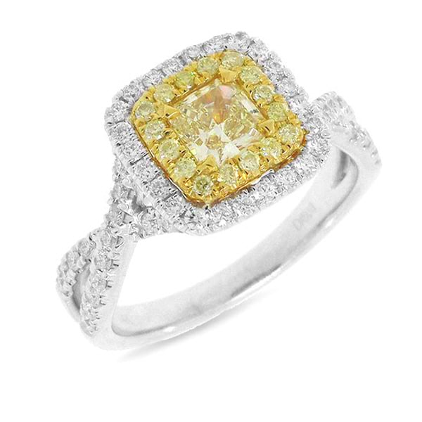 1.24ct 14k Two-tone Gold Radiant Cut Natural Fancy Yellow Diamond Ring
