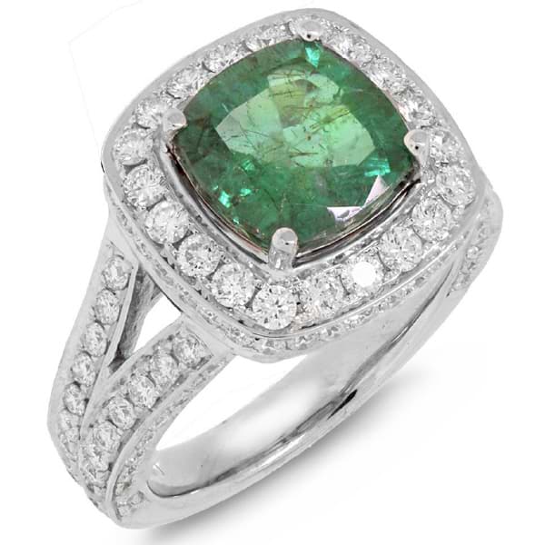 1.59ct Diamond & 2.53ct Emerald 14k White Gold Ring