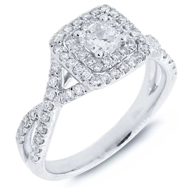 0.40ct Cushion Cut Center and 0.51ct Side 14k White Gold Engagement Ring