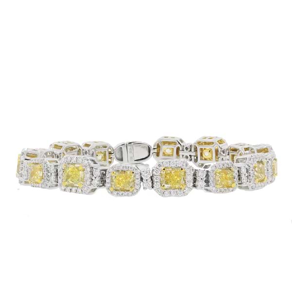 13.24ct Radiant Cut Center and 2.77ct Side 18k Two-tone Gold Natural Yellow Diamond Bracelet