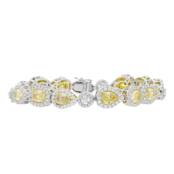 8.44ct Oval and Pear Cut Centers and 3.14ct Side 18k Two-tone Gold Natural Yellow Diamond Bracelet