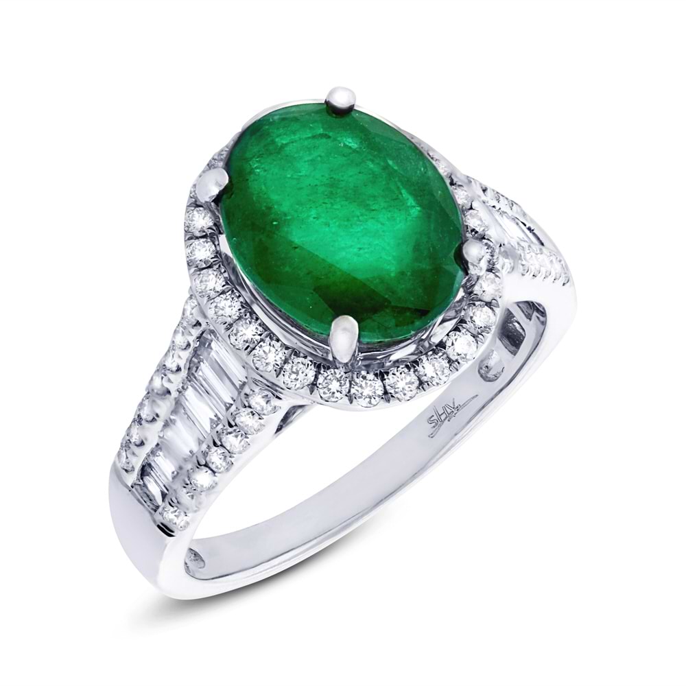 0.74ct Diamond & 3.25ct Emerald 18k White Gold Ring
