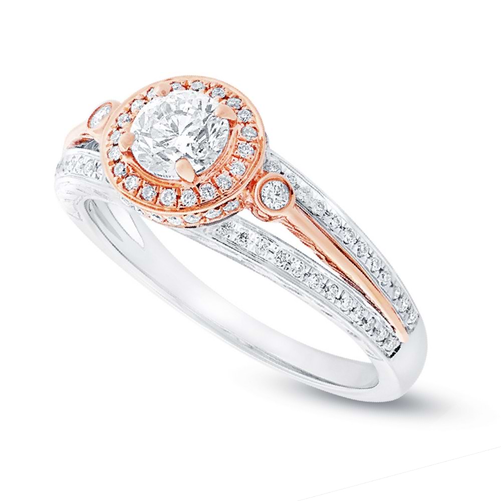0.50ct Round Brilliant Center and 0.26ct Side 14k Two-tone Rose Gold Diamond Engagement Ring
