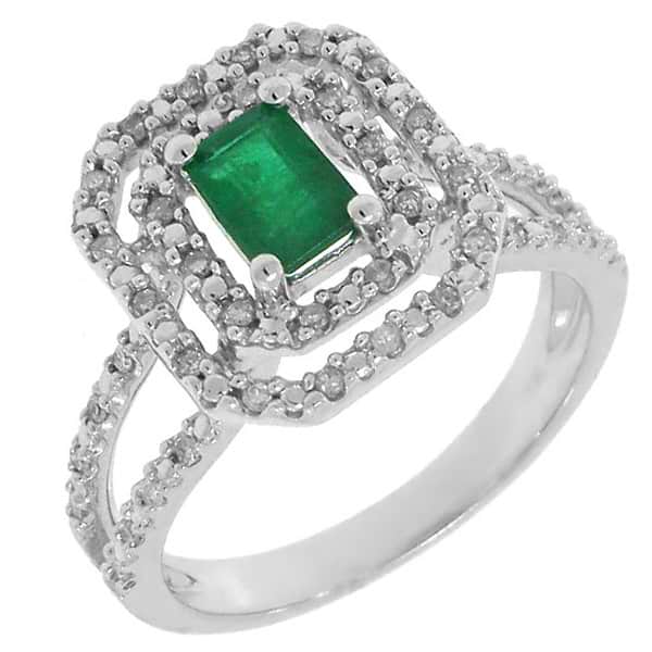 0.25ct Diamond & 0.59ct Emerald 14k White Gold Ring
