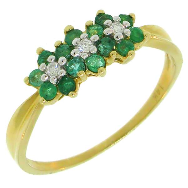 0.60ct 14k Yellow Gold Diamond & Emerald Ring