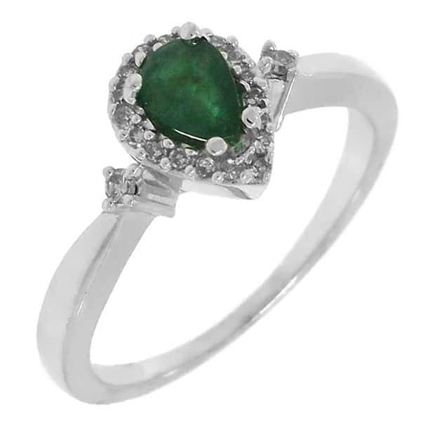 0.12ct Diamond & 0.36ct Emerald 14k White Gold Ring