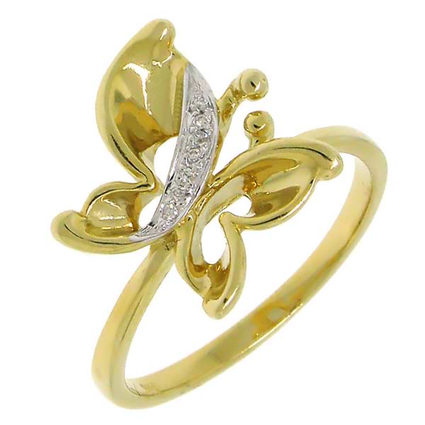 14k Yellow Gold Diamond Butterfly Lady's Ring