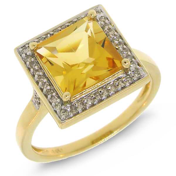0.20ct Diamond & 2.20ct Citrine 14k Yellow Gold Ring