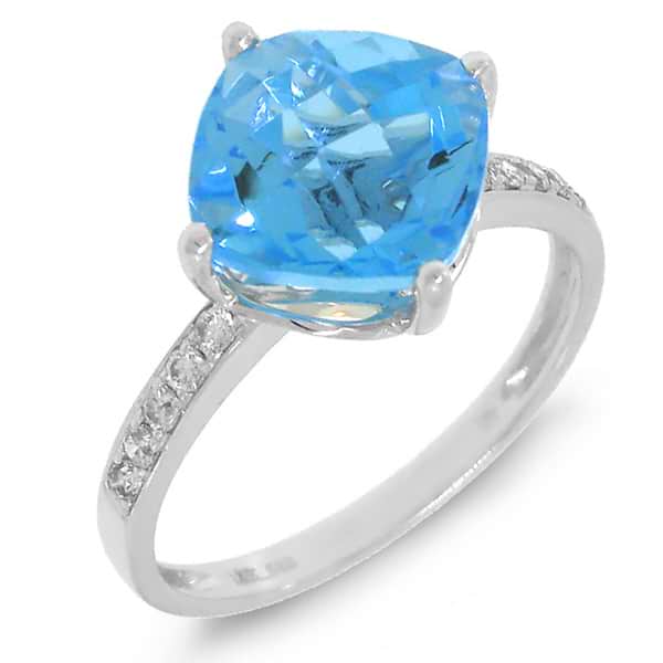 0.14ct Diamond & 3.80ct Blue Topaz 14k White Gold Ring