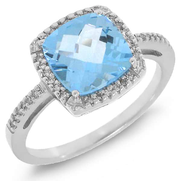 0.10ct Diamond & 2.40ct Blue Topaz 14k White Gold Ring