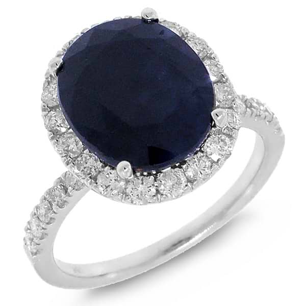 0.80ct Diamond & 6.05ct Diffused Blue Sapphire 14k White Gold Ring