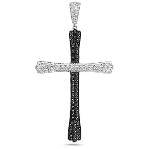 1.12ct 14k White Gold Black & White Diamond Cross Pendant Necklace