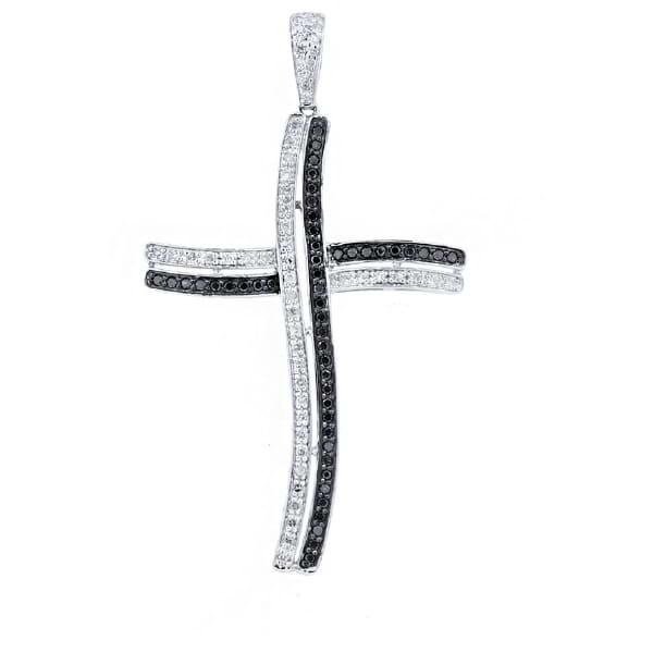 1.00ct 14k White Gold Black & White Diamond Cross Pendant Necklace