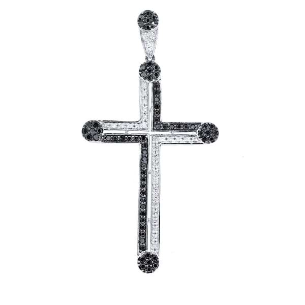0.95ct 14k White Gold Black & White Diamond Cross Pendant Necklace