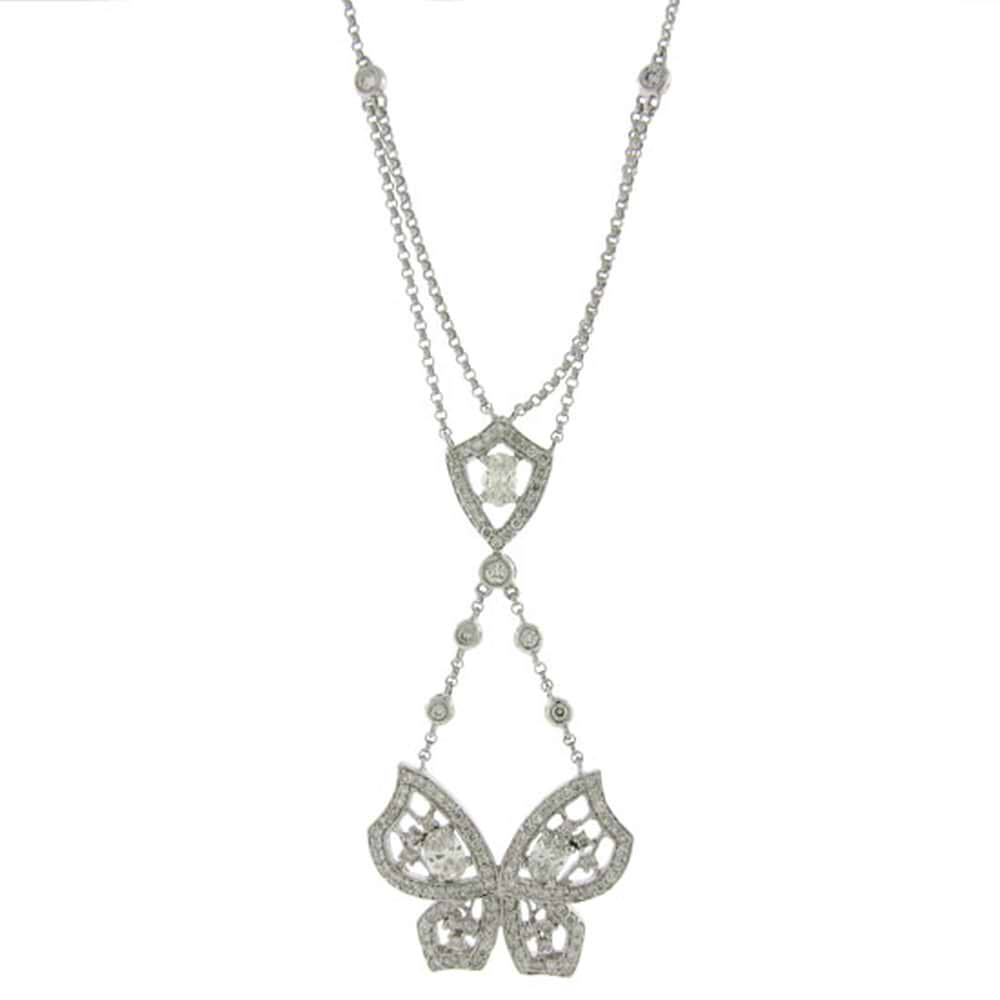 1.34ct 18k White Gold Diamond Butterfly Necklace