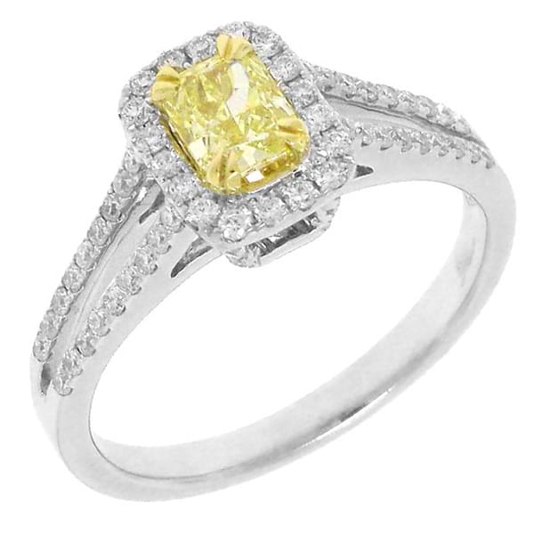 0.87ct 14k Two-tone Gold Cushion Cut Natural Fancy Yellow Diamond Ring