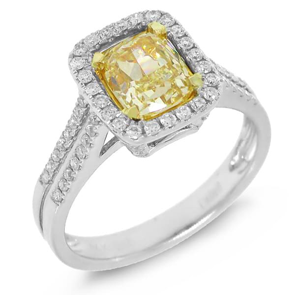 1.94ct 14k Two-tone Gold EGL Certified Cushion Cut Natural Fancy Yellow Diamond Ring