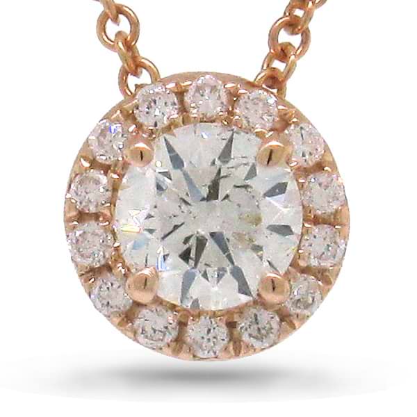 0.29ct Round Brilliant Center And 0.09ct Side 14k Rose Gold Diamond Pendant Necklace
