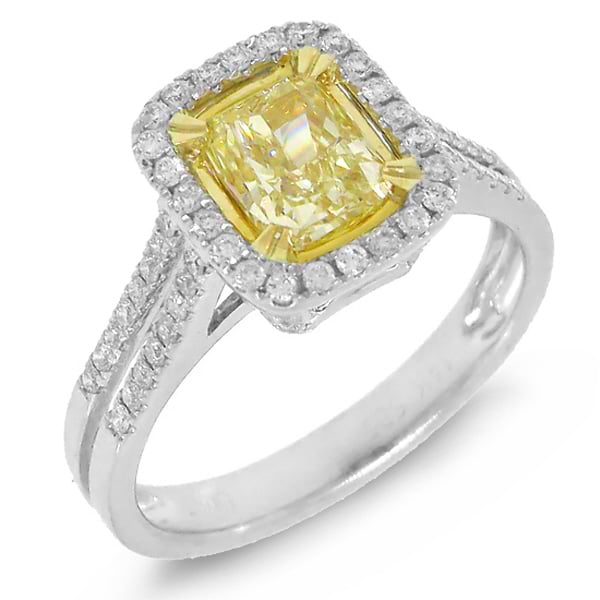 1.70ct 14k Two-tone Gold EGL Certified Cushion Cut Natural Fancy Yellow Diamond Ring
