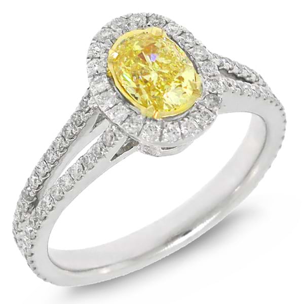 1.24ct 14k Two-tone Gold Oval Shape Natural Fancy Yellow Diamond Ring