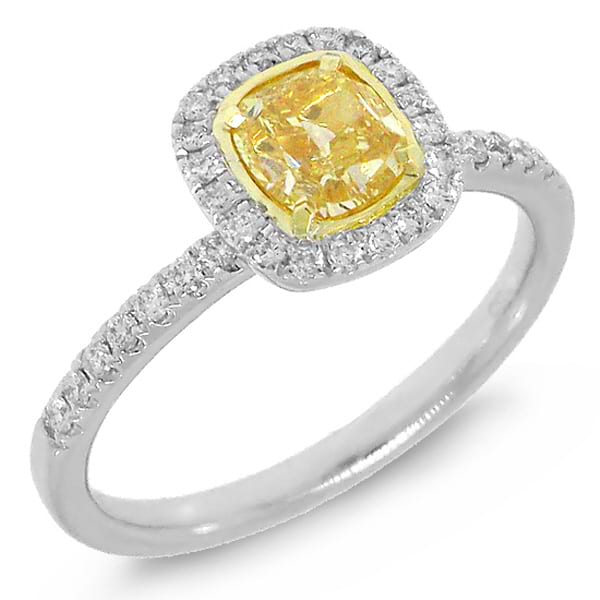 1.27ct 14k Two-tone Gold EGL Certified Cushion Cut Natural Fancy Yellow Diamond Ring