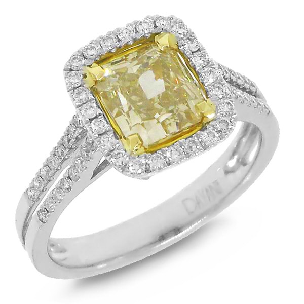 2.07ct 14k Two-tone Gold Radiant Cut Natural Fancy Yellow Diamond Ring