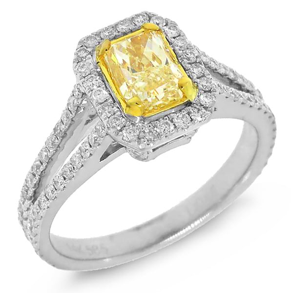 1.52ct 14k Two-tone Gold Radiant Cut Natural Fancy Yellow Diamond Ring