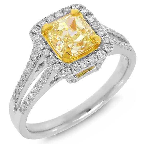 1.84ct 14k Two-tone Gold Cushion Cut EGL Certified Natural Fancy Yellow Diamond Ring