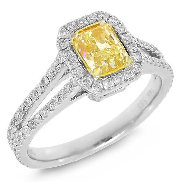 1.52ct 14k Two-tone Gold EGL Certified Radiant Cut Natural Fancy Yellow Diamond Ring