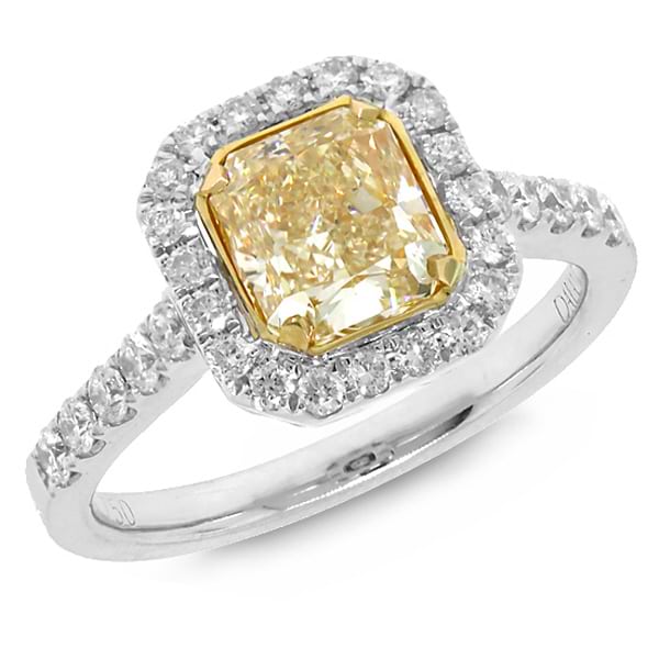 2.23ct 18k Two-tone Gold EGL Certified Radiant Cut Natural Fancy Yellow Diamond Ring