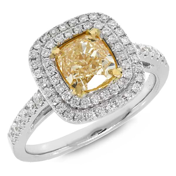 1.93ct 18k Two-tone Gold EGL Certified Cushion Cut Natural Yellow Diamond Ring