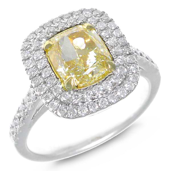 2.56ct 18k Two-tone Gold EGL Certified Cushion Cut Natural Fancy Yellow Diamond Ring