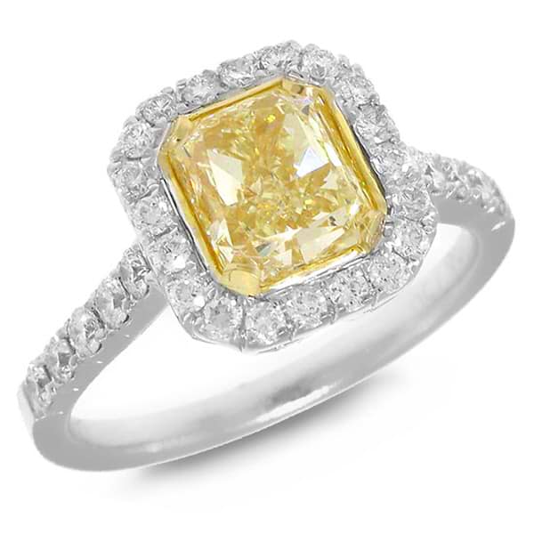 2.31ct 18k Two-tone Gold Radiant Cut Natural Fancy Yellow Diamond Ring