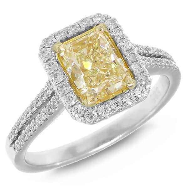 1.88ct 14k Two-tone Gold EGL Certified Radiant Cut Natural Fancy Yellow Diamond Ring