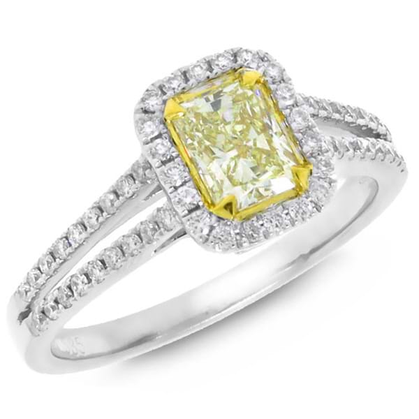 1.00ct 14k Two-tone Gold Radiant Cut Natural Fancy Yellow Diamond Ring